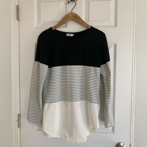 Long sleeve shirt | color - black, white, grey & white striped | size M